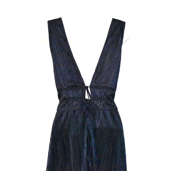 B2 NWT MONIQUE LHUILLIER Night Sky Deep V-neck Back Ties Sleeveless Dress Sz 16 - Picture 4 of 7